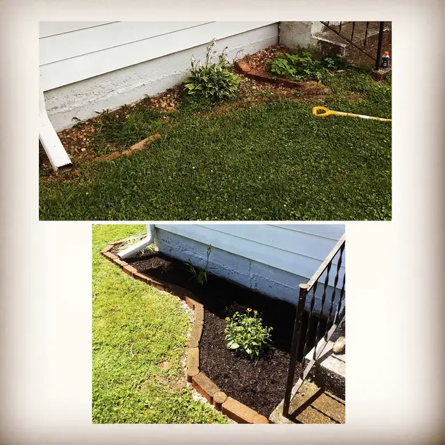 Original collage of a planted bed beside entrance steps.