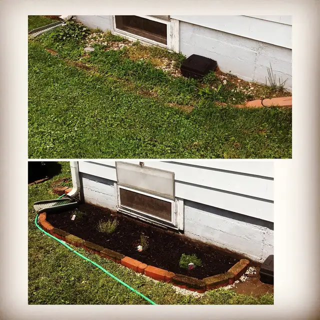 Original collage of a planted bed below a window.