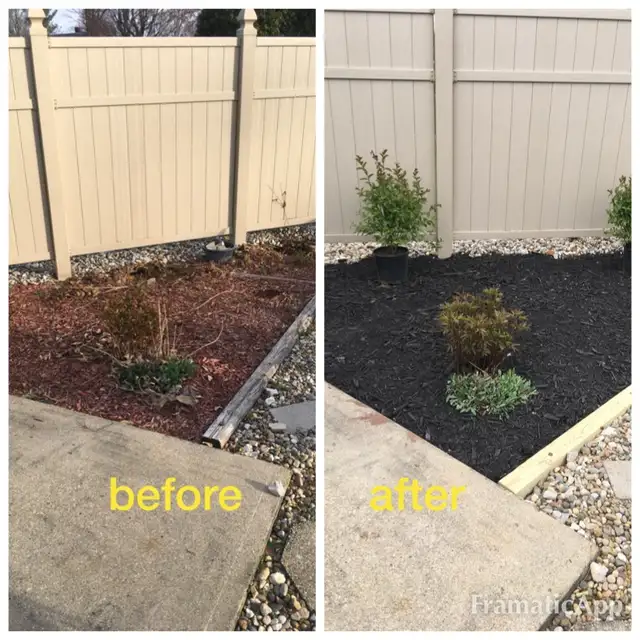 Original collage of planting and mulch beside a fence.