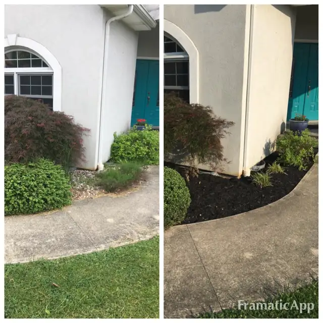 Original collage of a garden bed beside an entrance.